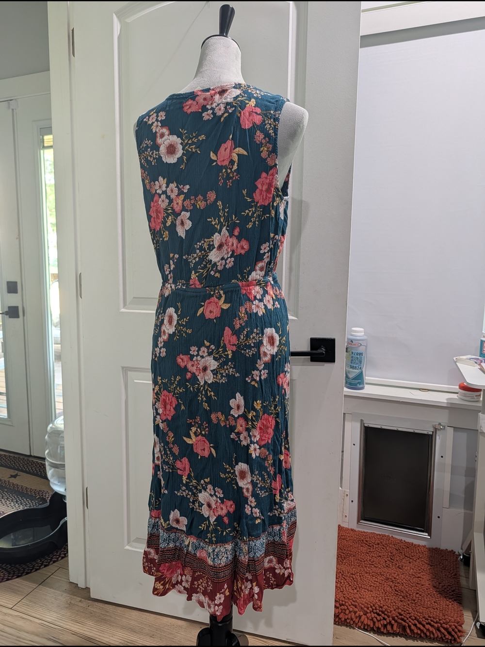 Knox Rose Teal Floral Midi Dress with Pink Accents - Picture 2 of 5